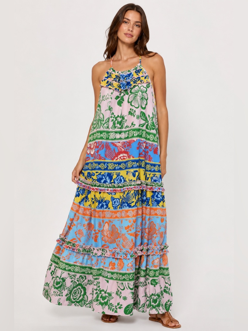 NWOT Grace Karin Patchwork Floral Tiered Dress Bohemian Summer Maxi Size S